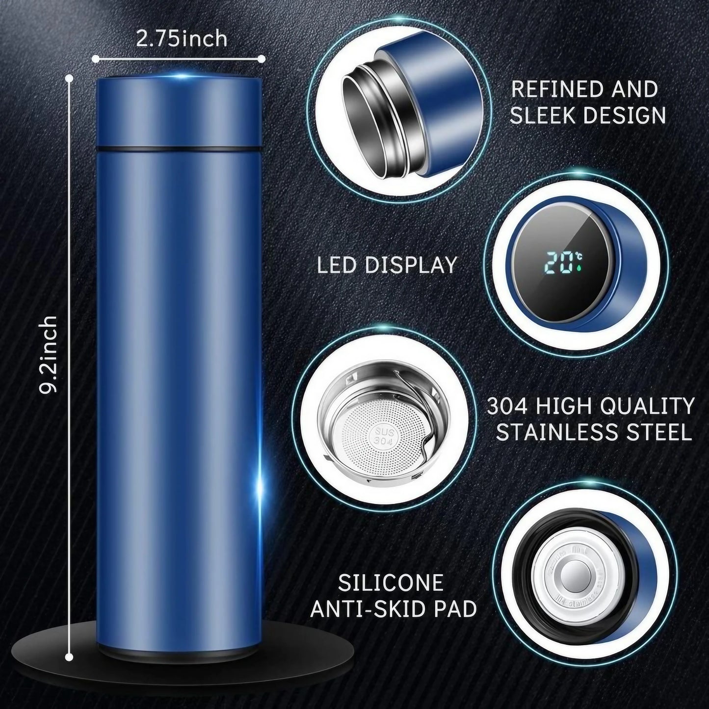 Smart Thermo Bottle with Temperature Display – Stainless Steel